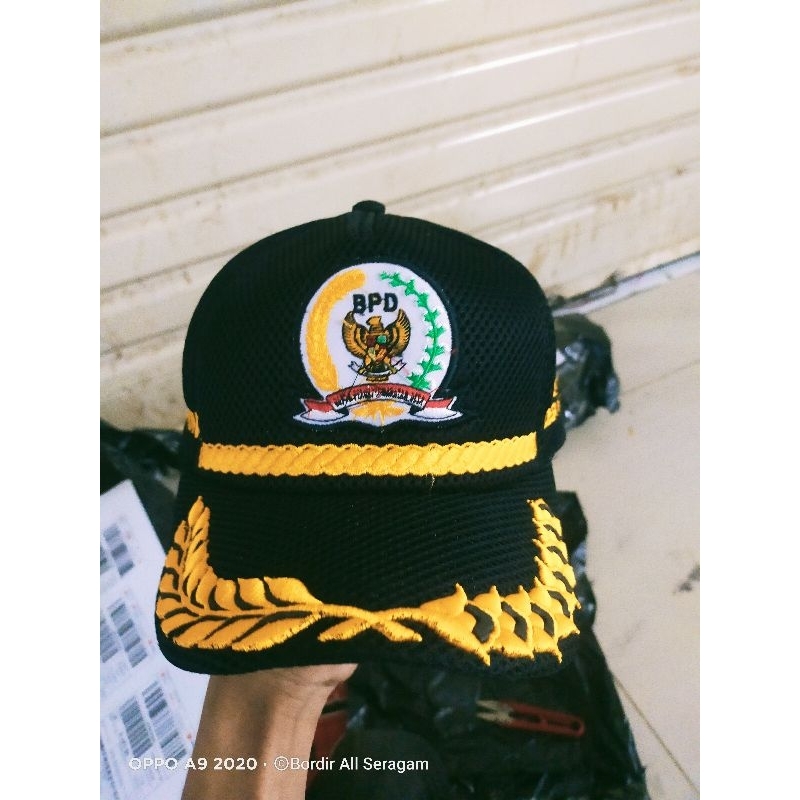 topi terbaru BPD desa topi jaring motif padi kapas bisa request nama dan desa custom bordir tulisan 