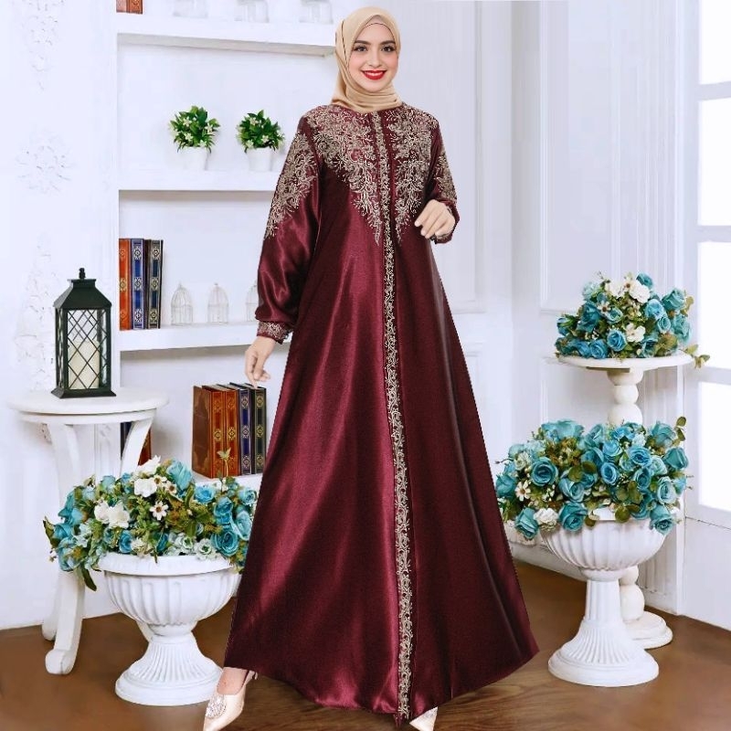 Nura Collection Official - Bordir Satin Alma - Baju Gamis Wanita Model Terbaru Bahan Satin Kristal B
