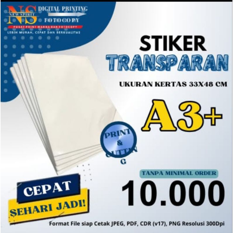 

STICKER TRANSPARAN FREE CUTTING A3+ TRANSPARANT STICKER MURAH TERMURAH LABEL BENING TRANSPARAN STIKER CUP