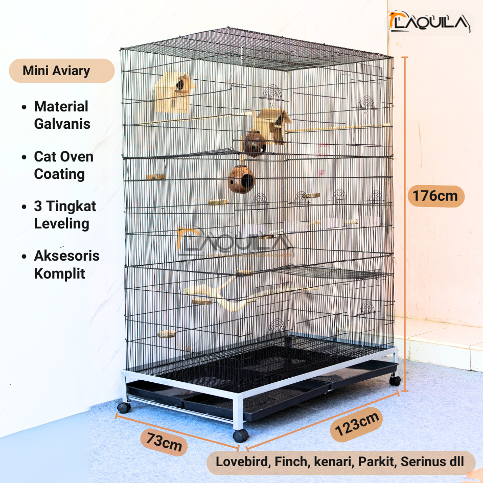 Kandang Galvanis Sangkar Burung Koloni Mini Aviary 3 Tingkat ready Full Aksesoris love bird parkit m