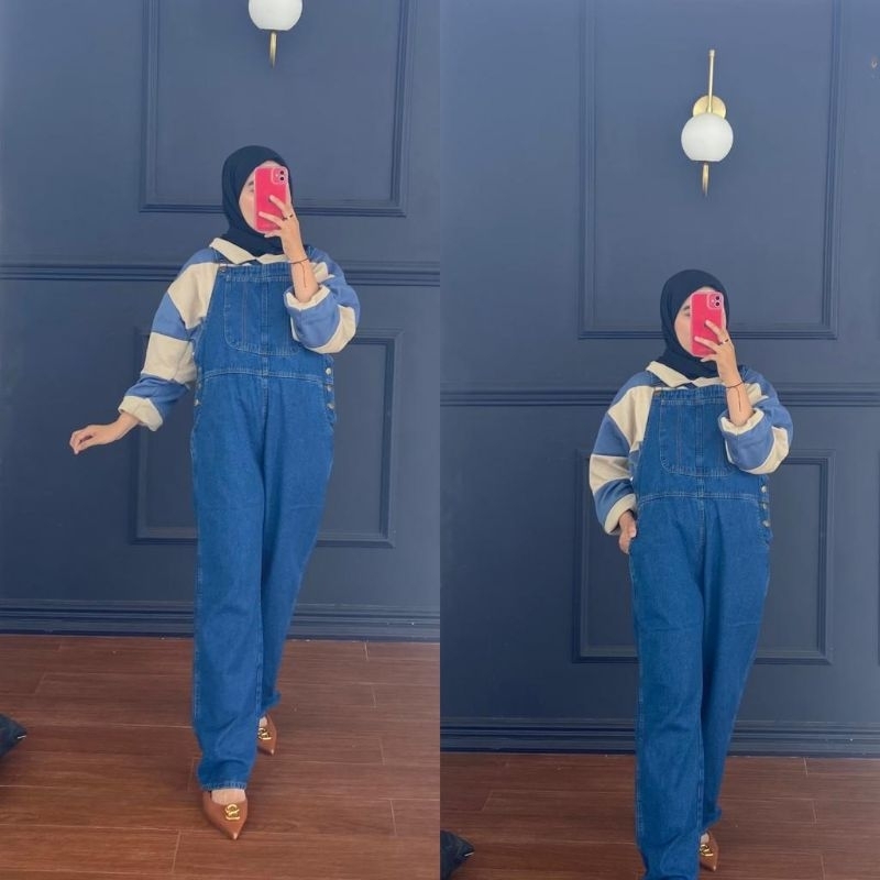 Overall Jeans | Jeans Hightwaist | Celana Jeans Kulot Dewasa | Overall Celana Jeans Dewasa