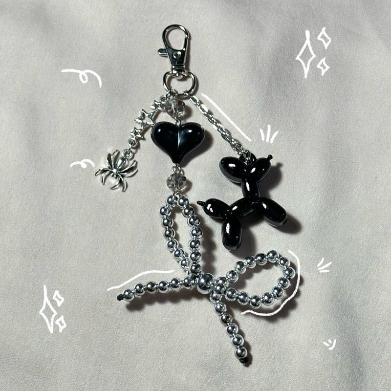 keychain ribbon with poodle balloon | silver series | aesthetic