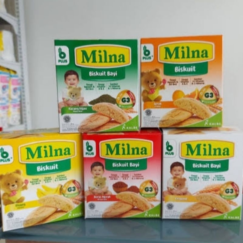 MILNA SUN Biskuit RUSK Bayi 6+ 8+ (Original, Pisang, Kacang hijau, Apel Jeruk, Jeruk, Beras Merah, O