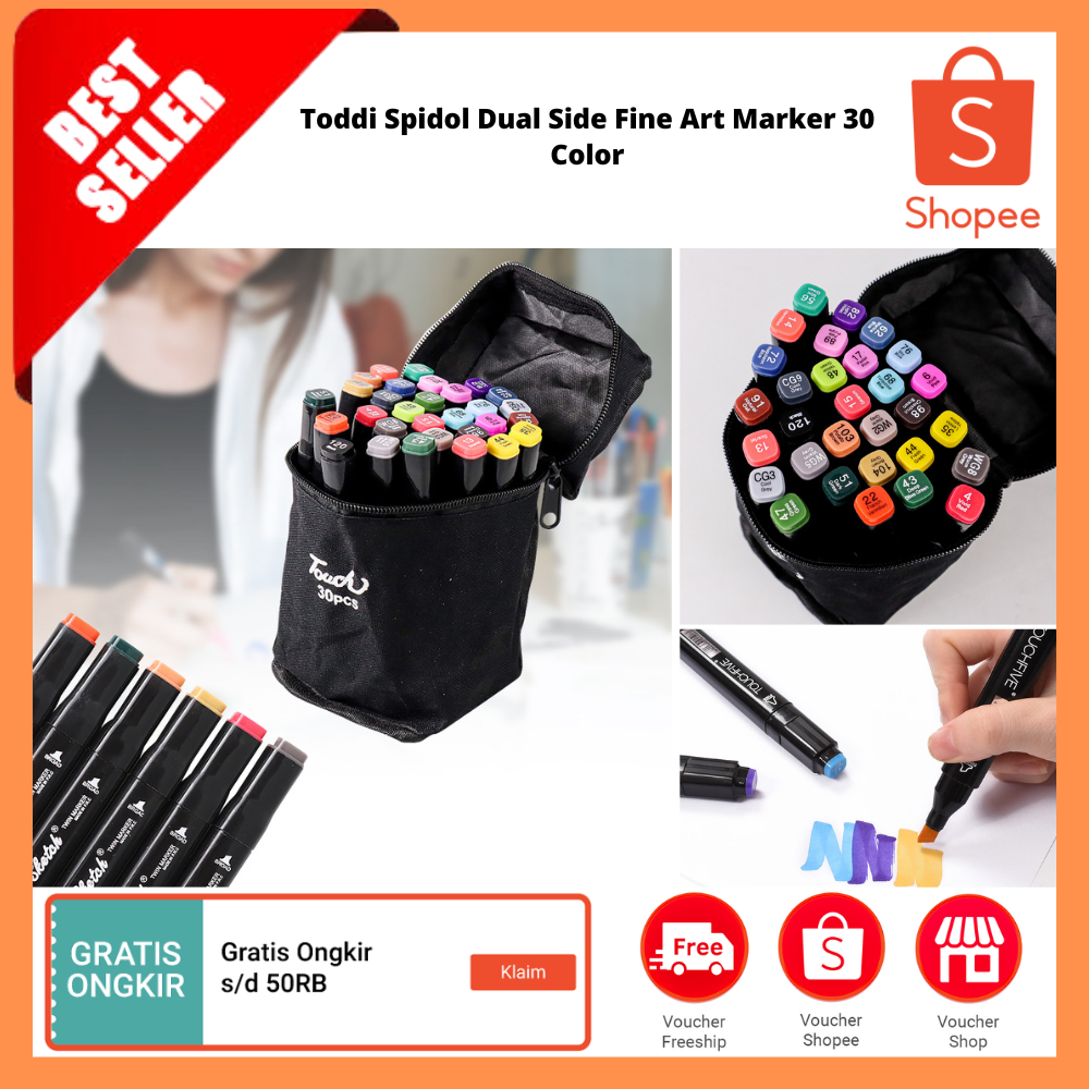 

Spidol Dual Side Fine Art Marker 30 Color / Set Spidol Warna Alat Lukis kuas ganda Untuk Mewarnai
