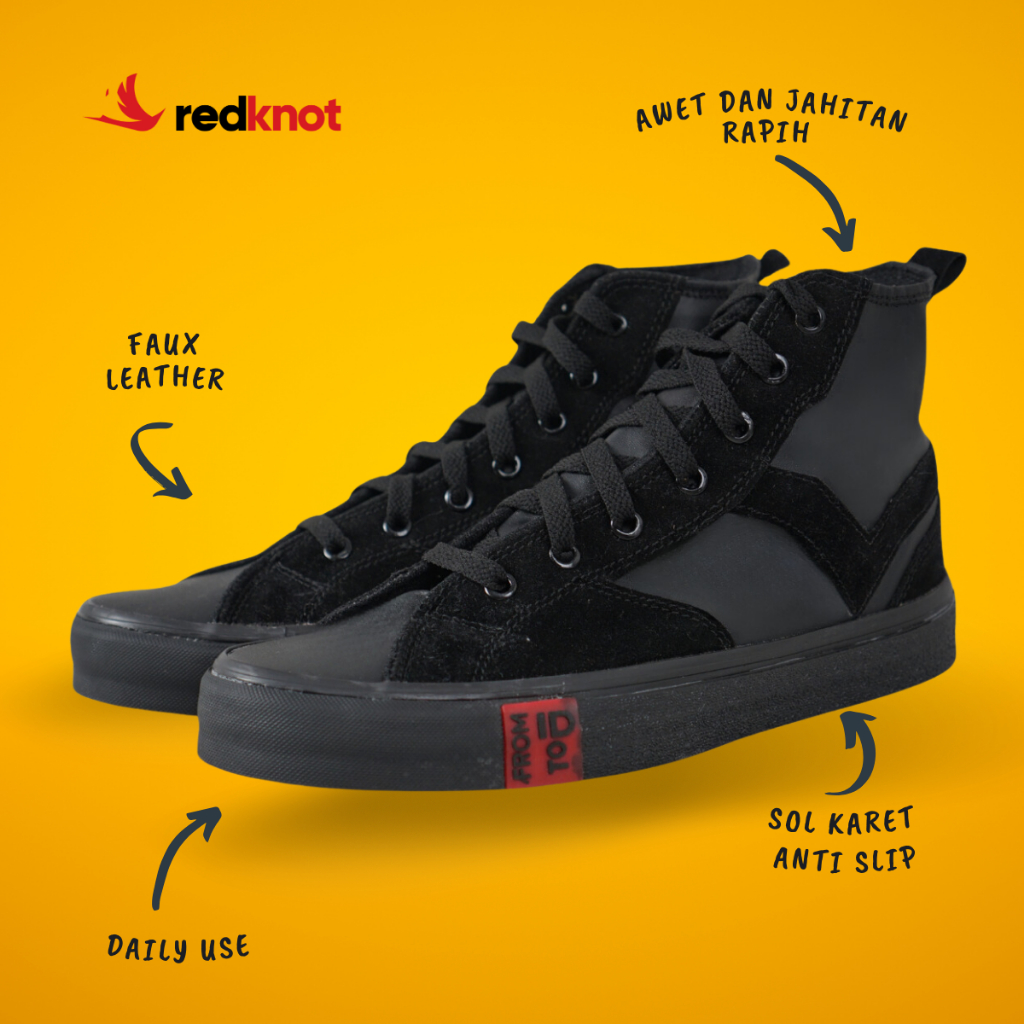 Redknot Rosta Hitam Sol Hitam | Sneakers Pria Tinggi | Sepatu Pria |  Sneakers Casual Pria | Sepatu 