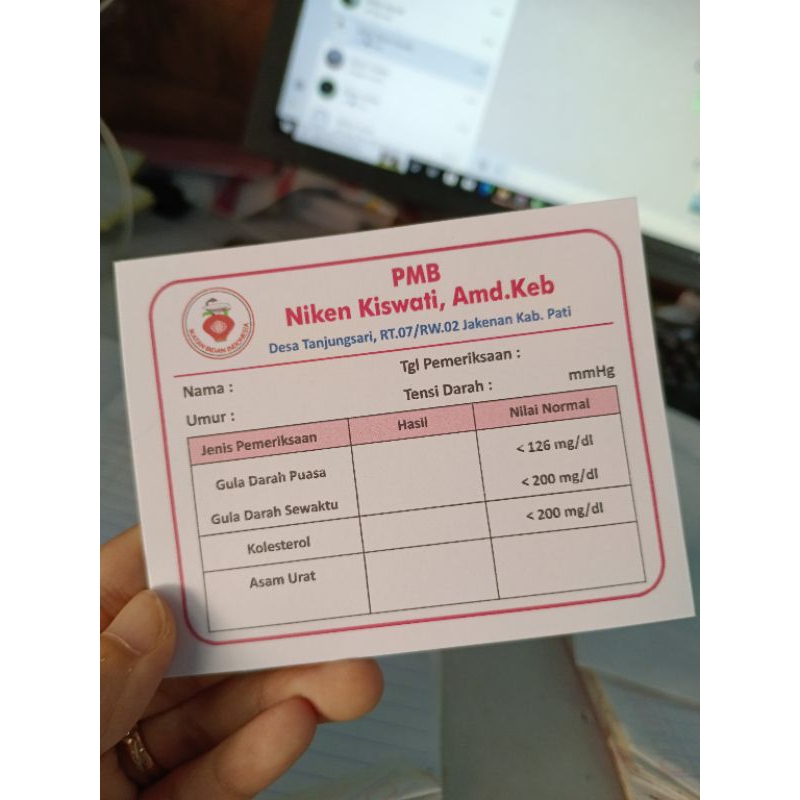 

kartu periksa laborat ( 100 pcs) kartu kontrol kesehatan - kartu cek lab