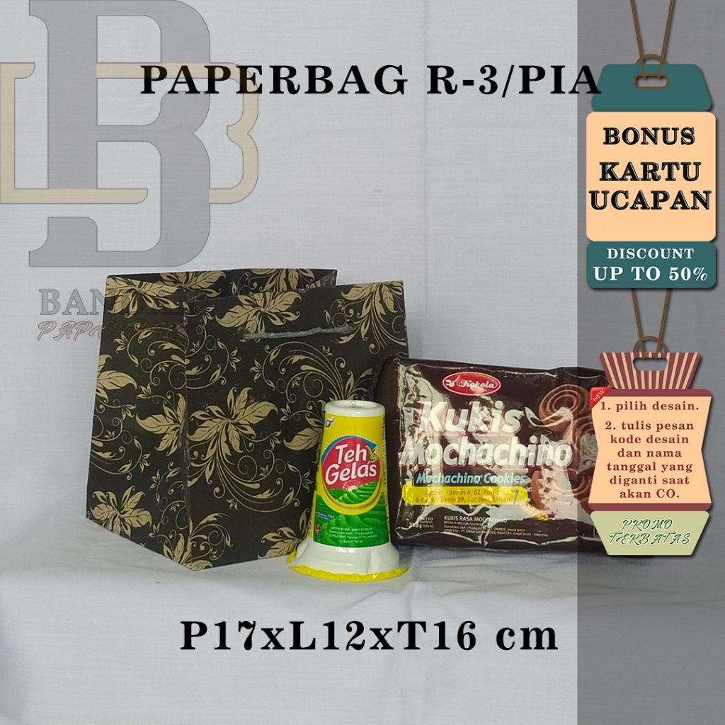 

PAPERBAG BONUS KARTU UCAPAN UKURAN R-3/PIA (P17 x L12 x T16 CM) WARNA MOTIF 1 WARNA