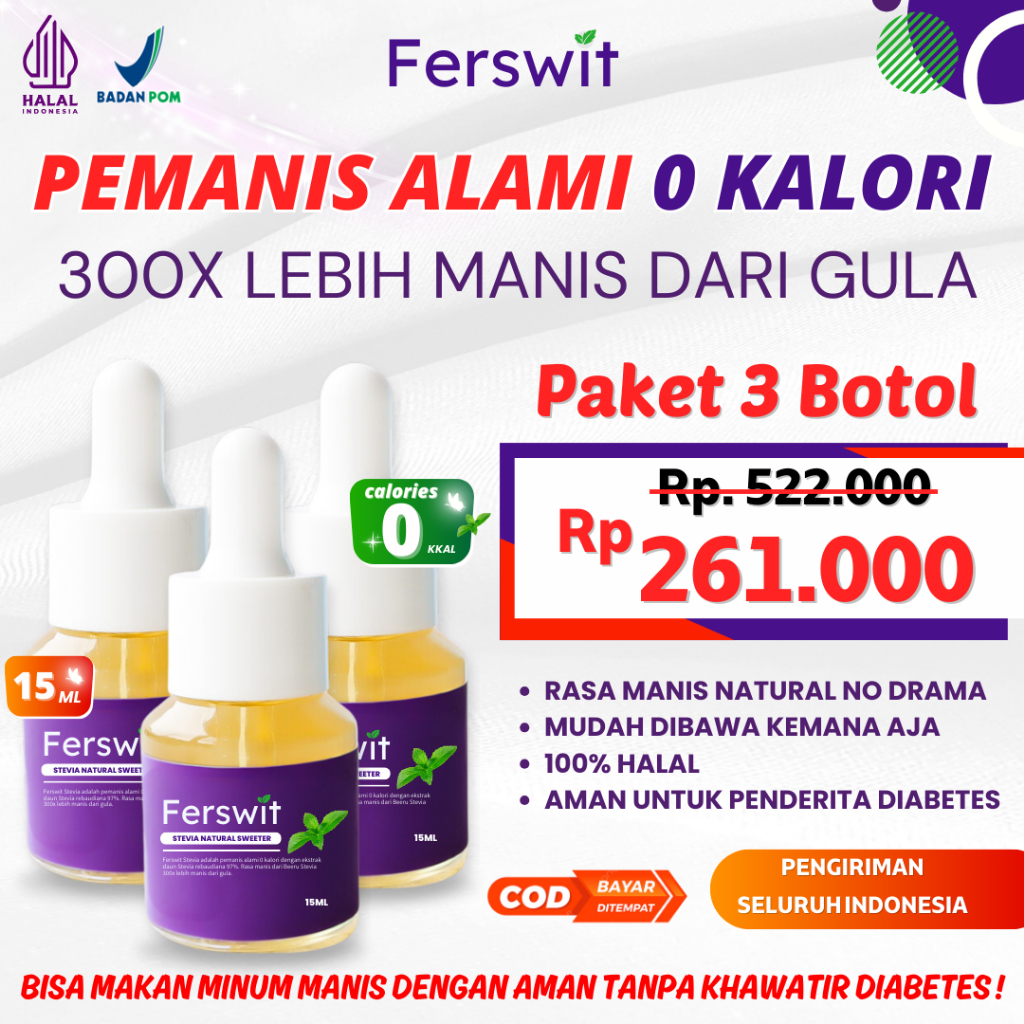 

Ferswit Stevia Alami Paket 3 Botol 100% Premium