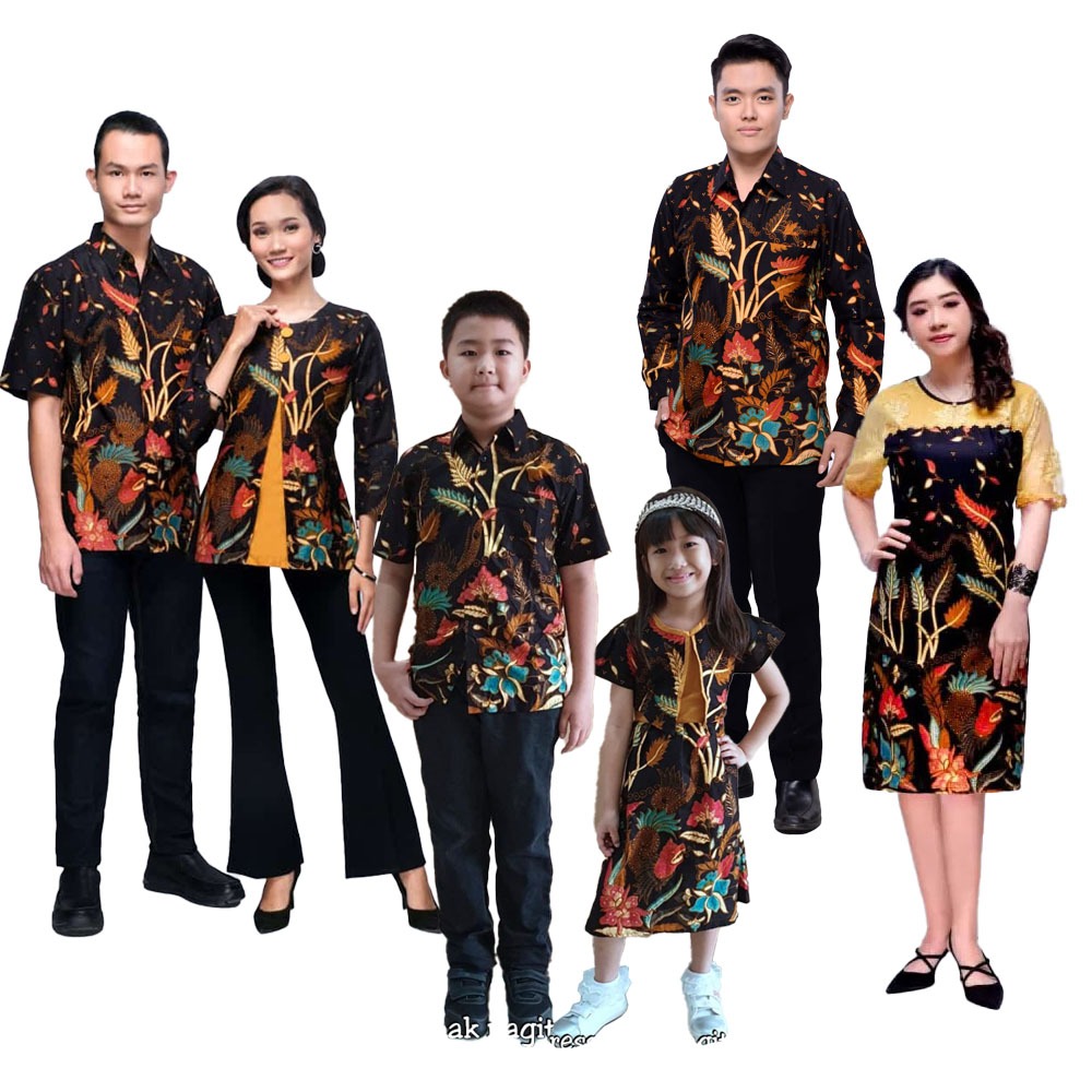 Baju Set Couple Keluarga Dress Kemeja Batik Nagita Brokat Gold