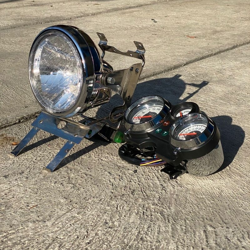 lampu ninja ss kaca bening set kupingan headlam ninja list besi set spedo