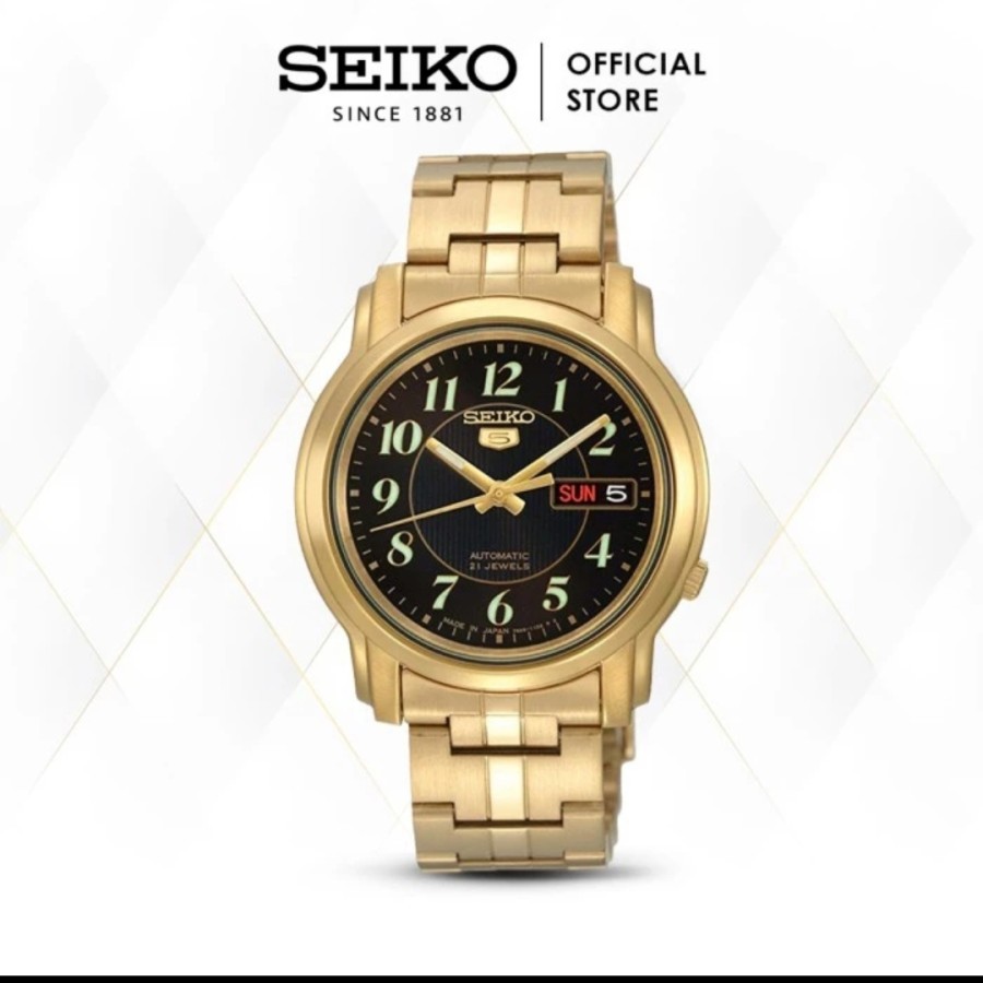 Seiko 5 Automatic SNKL96K1 Black Dial Gold Stainless Steel Day Date Display Mens Watch