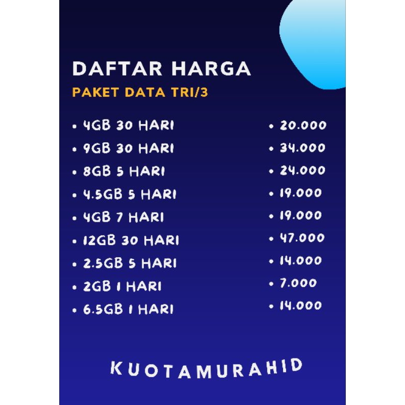 KUOTA PAKET DATA 3/TRI MURAH