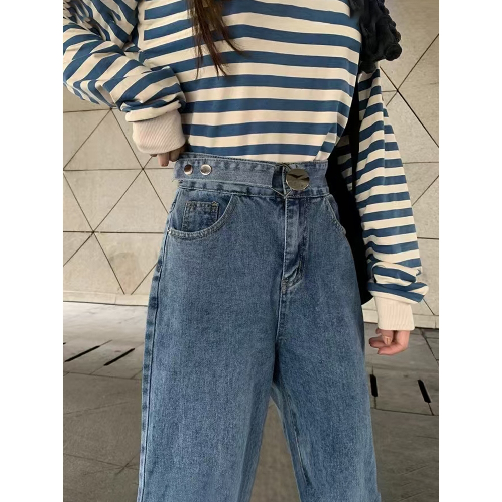 Highwaist Celana Jeans Panjang Wanita Biru Kulot Jeans Wanita Korea