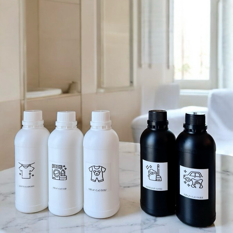 BOTOL LAUNDRY ROOM 500ML HITAM PUTIH LABEL GAMBAR LAUNDRY aesthetic bottle tempat isi ulang estetik