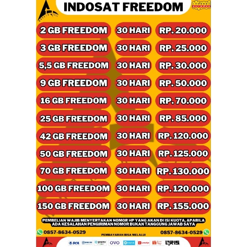 KUOTA INJECT INDOSAT FREEDOM 100 GB