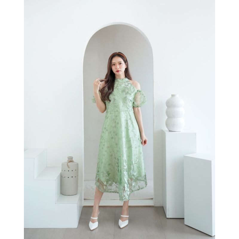 DRESS YVONY MUTIARA, BRUKAT VELVET, DRESS GAUN