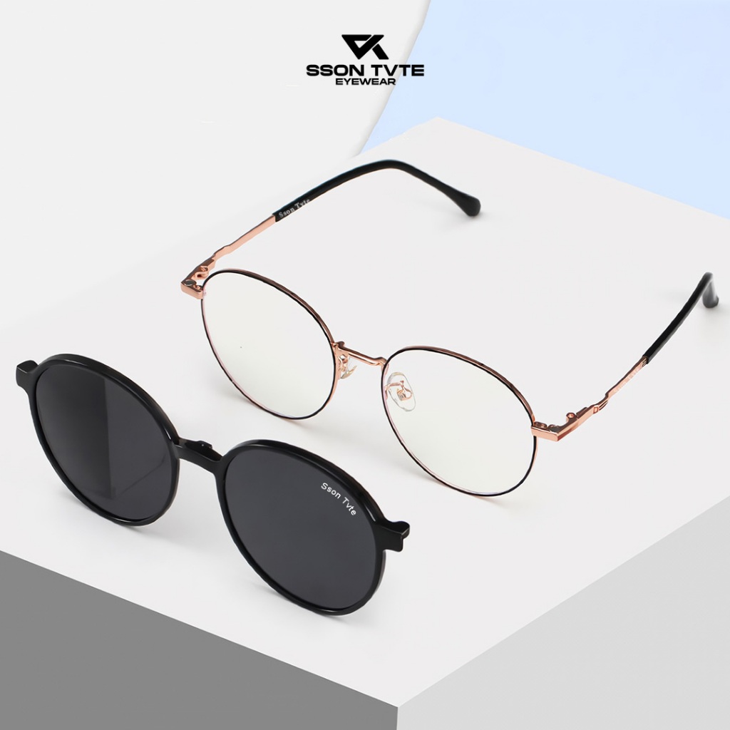 SSON TVTE Frame Kacamata Clip On Lensa Minus Pria Wanita Frame Bulat PC TP1106