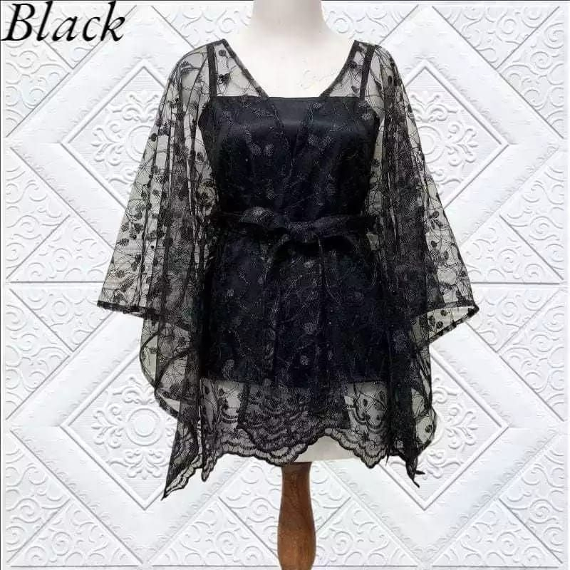 PROMO BISA COD CARDIGAN TILE TALI OUTER BROKAT KONDANGAN OUTER PESTA OUTER KEBAYA WARNA HITAM