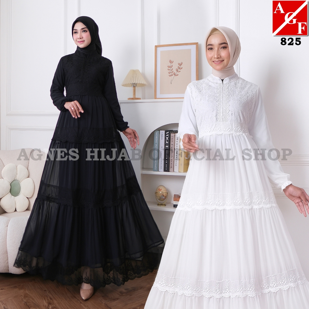 Agnes Hijab - Gamis Abaya Putih Azzahra Dress Busana Baju Muslim Wanita Lebaran Haji Umroh Terbaru 8