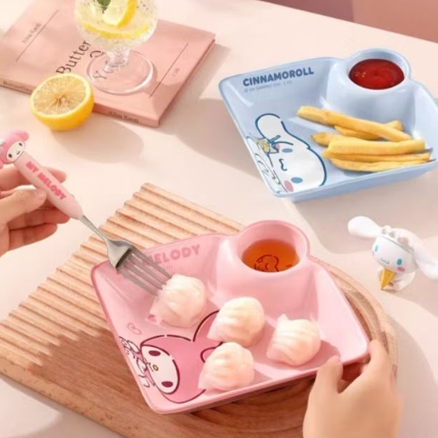 Piring Sekat Keramik Import Hello Kitty Piring Makan Cinnamoroll Piring Lauk Melody