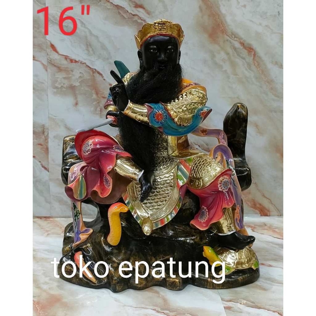 patung dewa hian tian shang ti / siong te kong - fiber - 16 inch - hitam