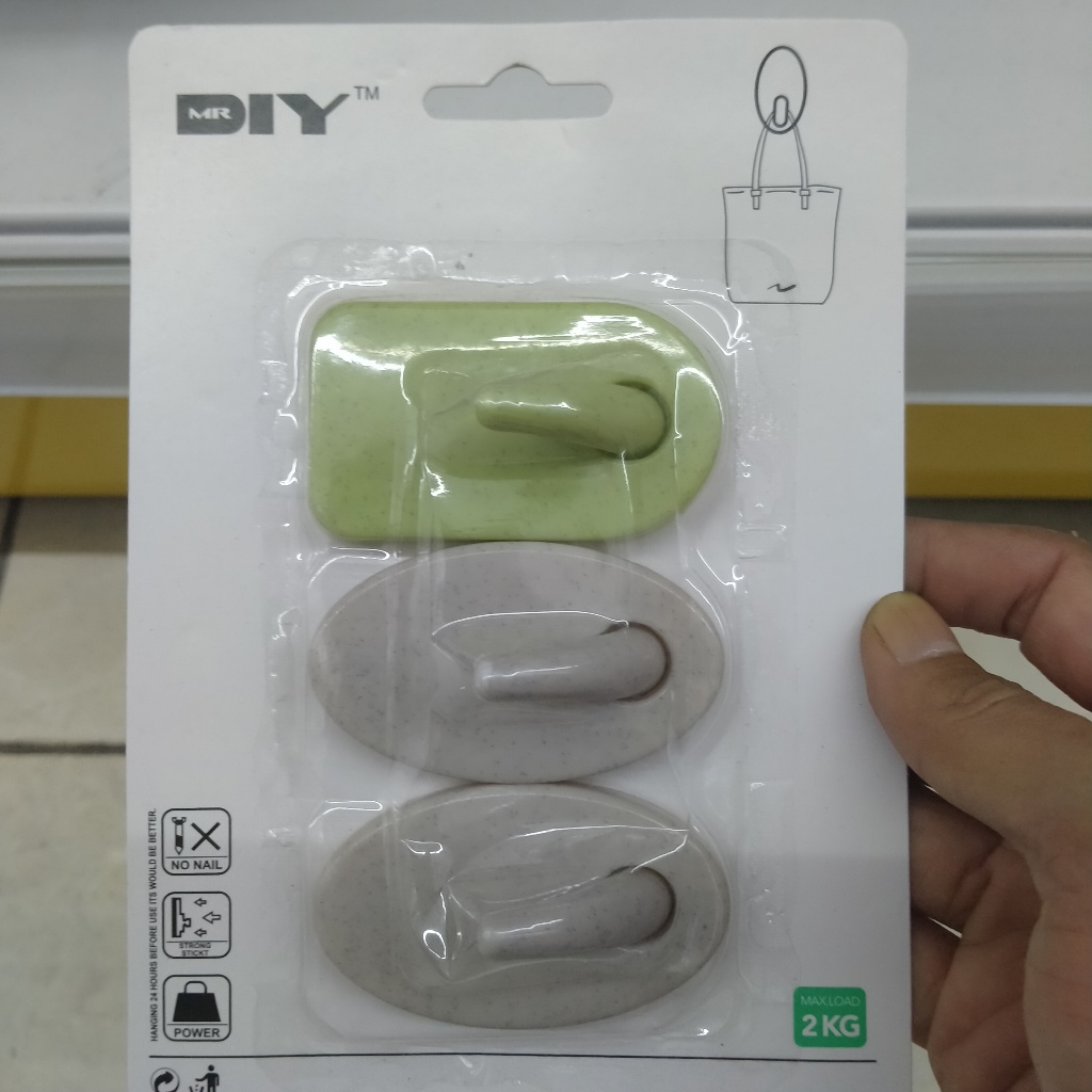 MR DIY Set 3 Pcs Gantungan Pakaian Dinding Permanen -Pengait Baju Tembok Serbaguna Adhesive Clothes 