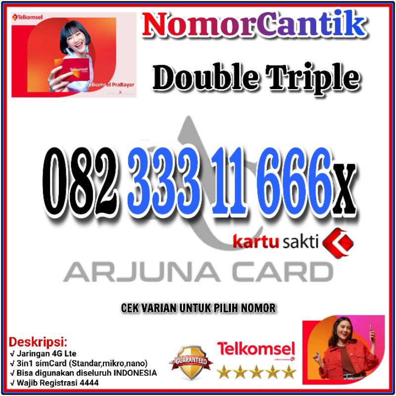 Nomor Cantik Telkomsel 333 11 666 Kartu as combo sakti 333666 Double Triple 4G