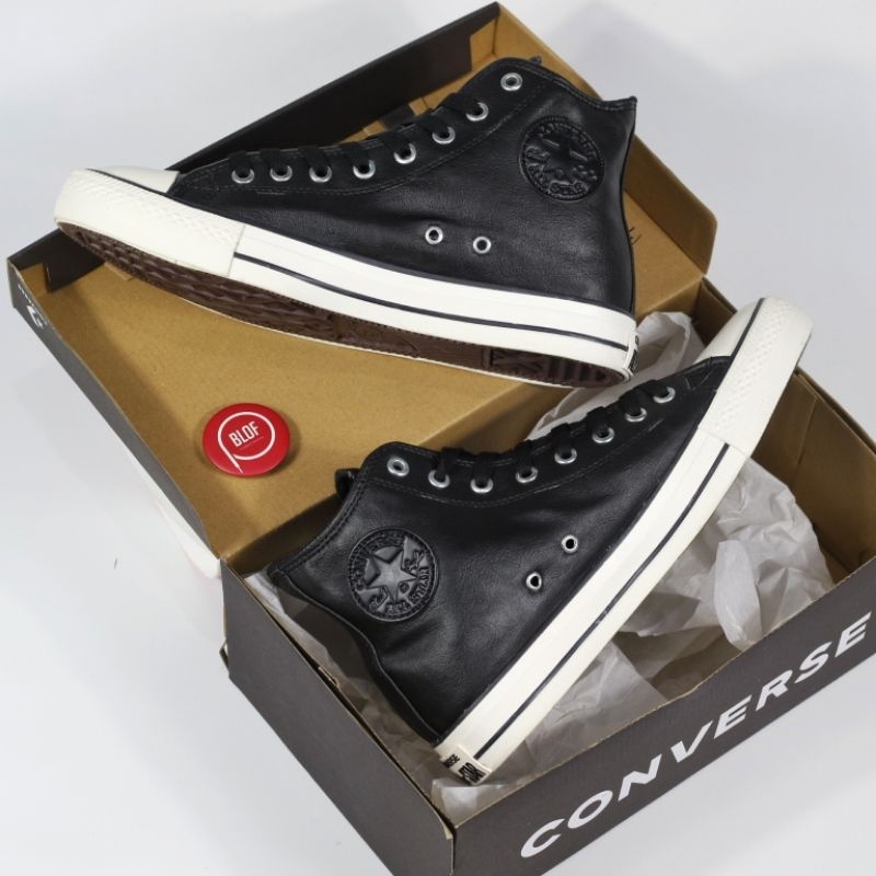 Sepatu Kulit Converse Leather Hitam Putih High UNISEX Super Premium Import Vietnam Kualitas Best