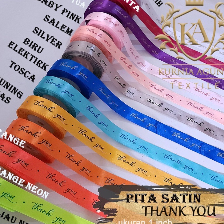 

UPGRADE Pita kado THANK YOU terimakasih ukuran 1 inch dijual 1 roll dan 1 meter Tulisan Thank You pita kado souvenir