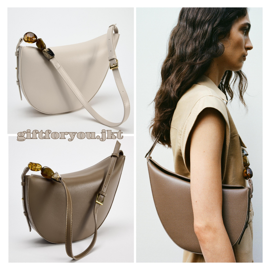 Tas Zara Wanita Original : TAS SELEMPANG ASIMETRIS DENGAN BATU HIAS ASYMMETRIC CROSSBODY BAG WITH RH