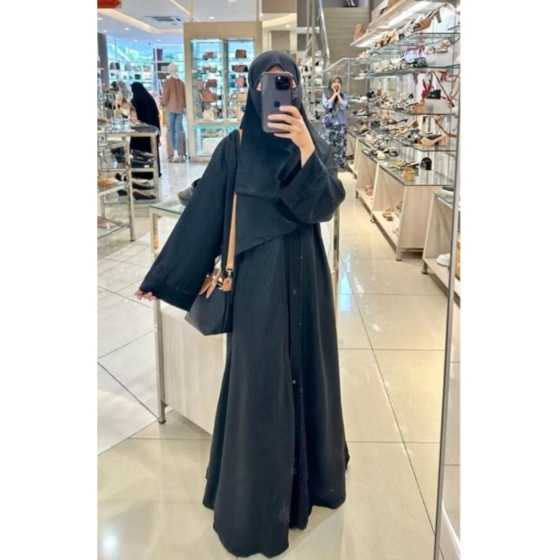 Abaya Marwa / Abaya Lokal khas Saudi / Abaya Temboro / Abaya Embos jetblack