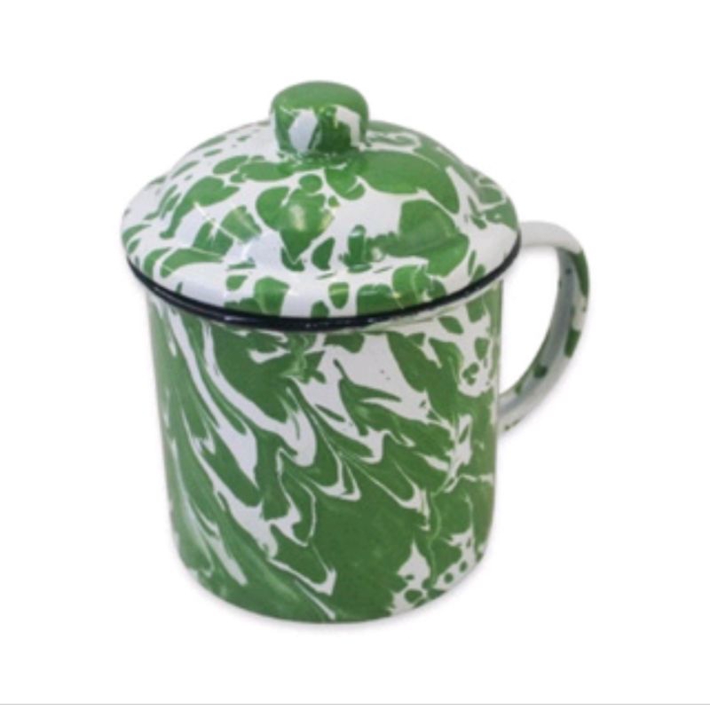 GELAS MUG ENAMEL BLIRIK LURIK BLIRIK + TUTUP 7/ 10 / 12  CM / CANGKIR ENAMEL GELAS KOPI TEH