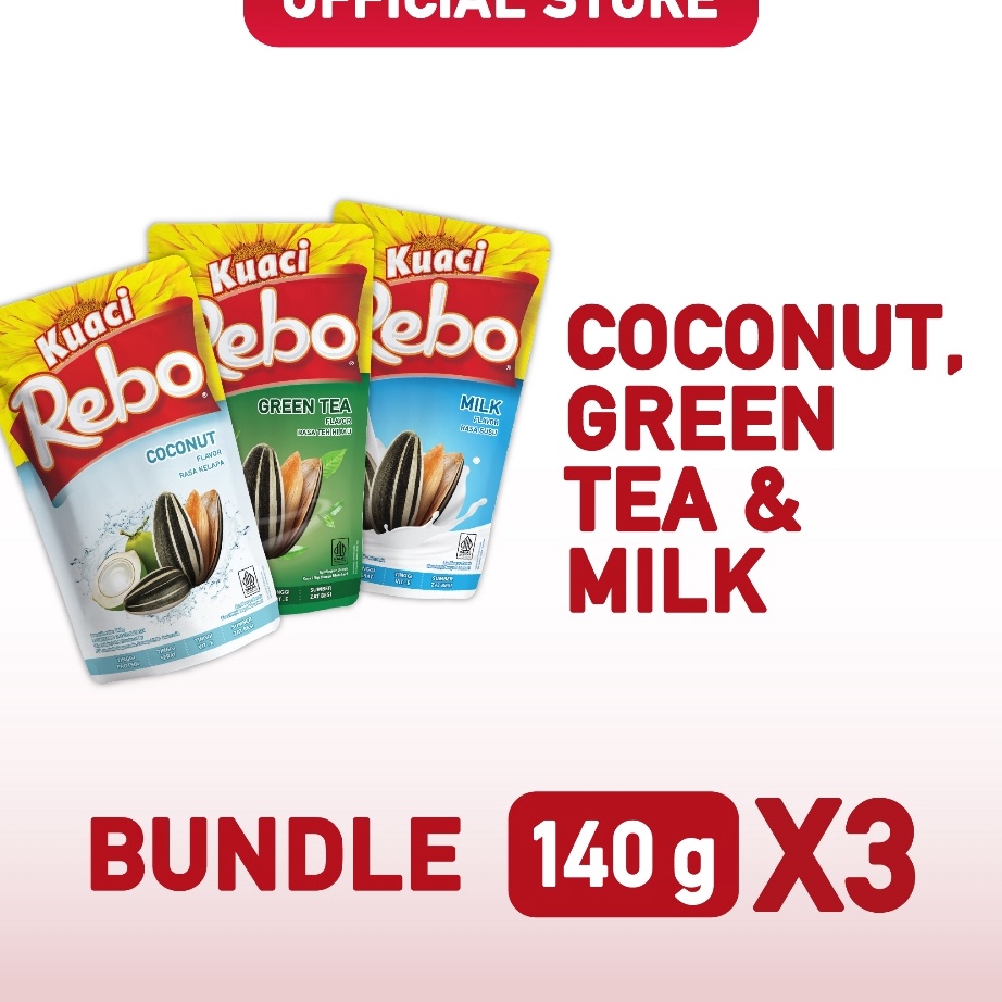 

PROMO TERGILA Rebo Kuaci Bundling 3 PCS 14 Gram Rasa Coconut Green Tea Milk