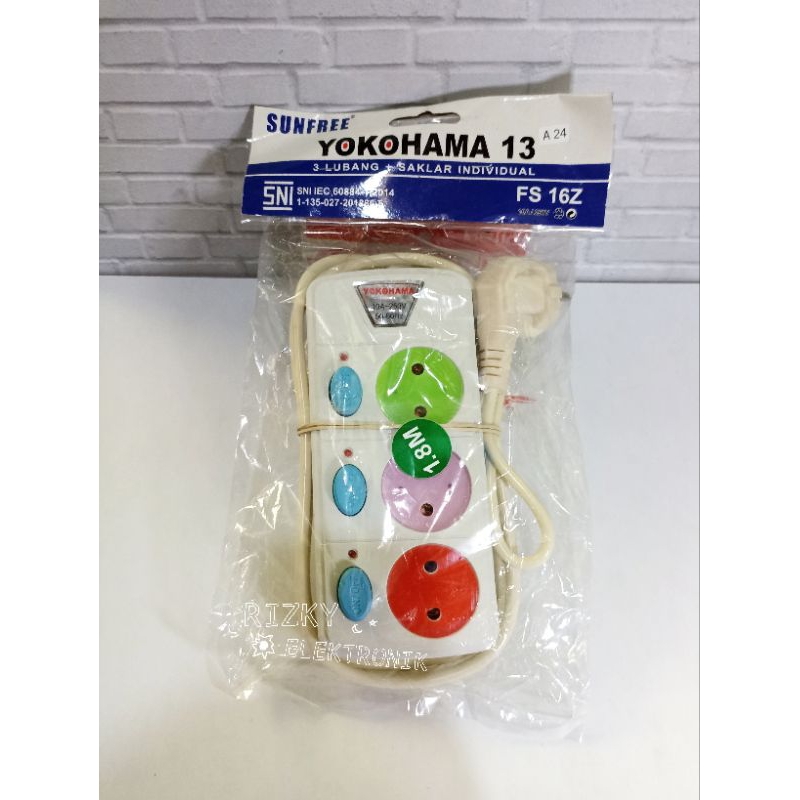 Stop Kontak Listrik Gepeng 3 Lubang Warna + Saklar On/Off Yokohama 13