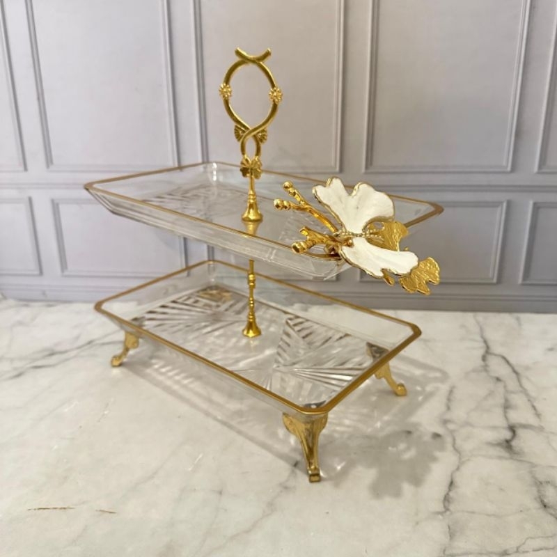 Tempat Kue Turki Turkey Kaca Kupu Putih Gold Mewah Tier Susun Gold Turky Piring Susun Gold Piring Ti