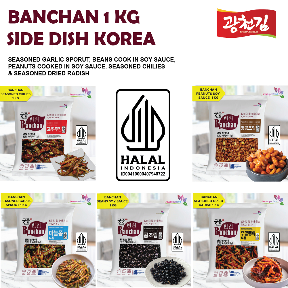 

BANCHAN SIDE DISH KOREAN FOOD 1 KG / KIMCHI / GARLIC / BEANS / PEANUTS / CABE / LOBAK / HALAL