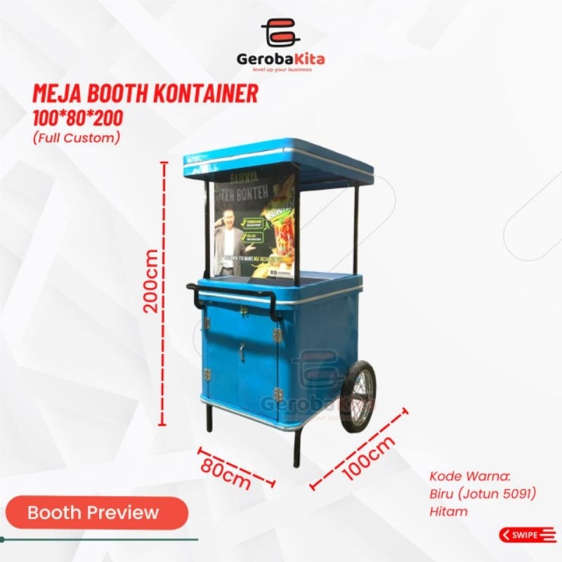 booth dorong besi hollow body plat besi ukuran 100x80x200