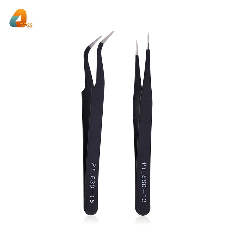 Pinset Antistatis /Pinset Tweezer Lurus Bengkok Lengkung Lancip / Pinset baja tahan karat / Bulu Mat