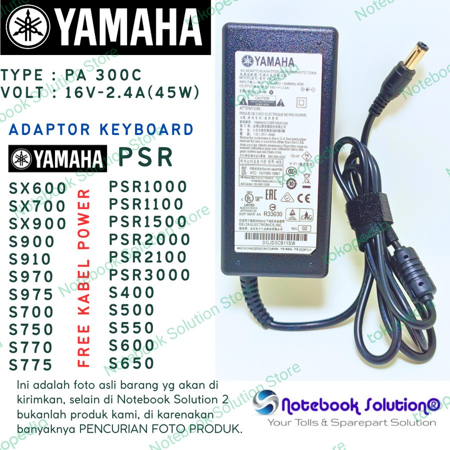 Promo adaptor keyboard Yamaha psr SX600 SX700 S710 S750 S770 S900 S910 S950 S970 s975 KORG P300