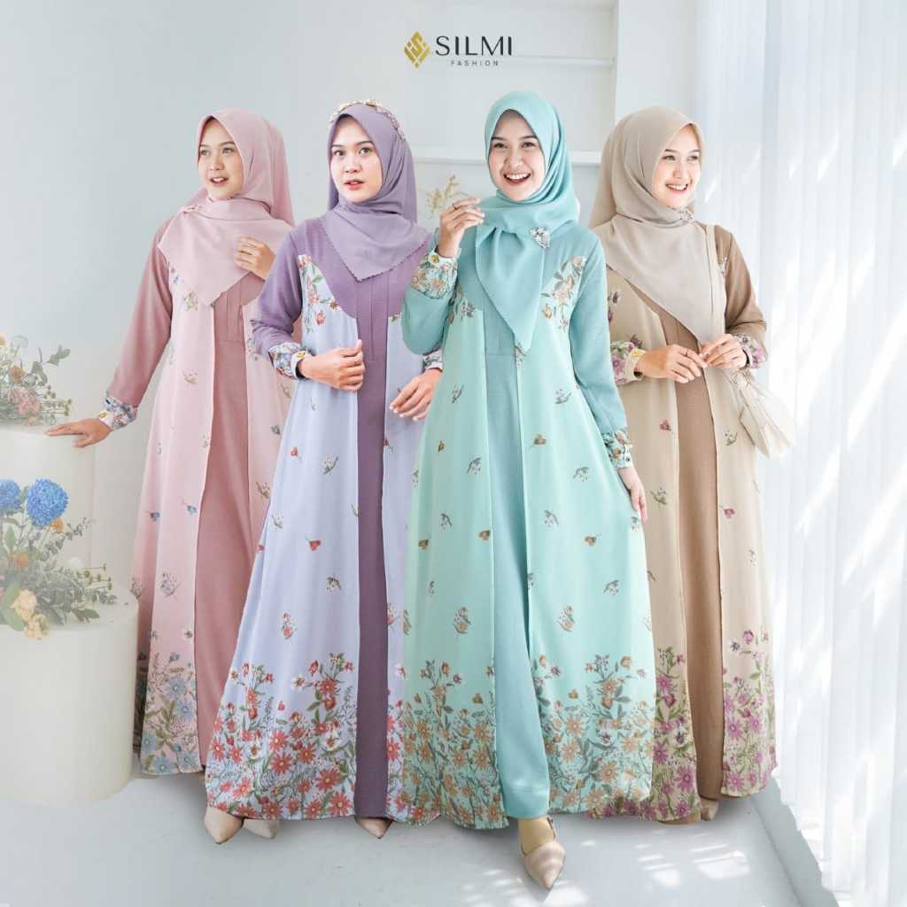 Griya Naura - Gamis Crinkle Airflow - Gamis Crinkle Motif Bunga - Gamis Crinkle Premium Terbaru - Ga