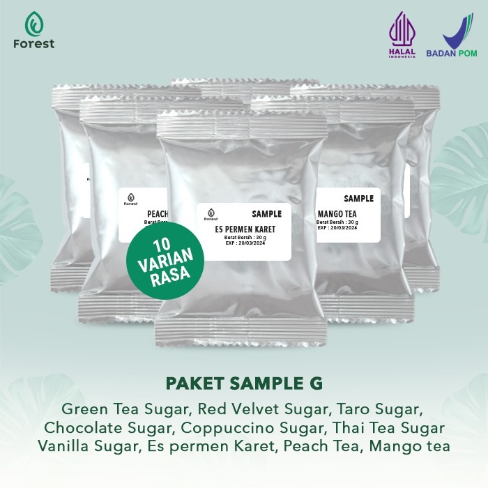 

Bubuk Minuman Paket SAMPLE G PLUS GULA - 10 Varian Powder 30 gr - FOREST