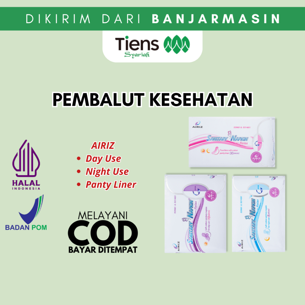 AIRIZ TIENS PEMBALUT HERBAL SEHAT AIRIS SANITARY NAPKIN PANTYLINER, USE DAY, NIGHT PROTEX MALAM OXYG
