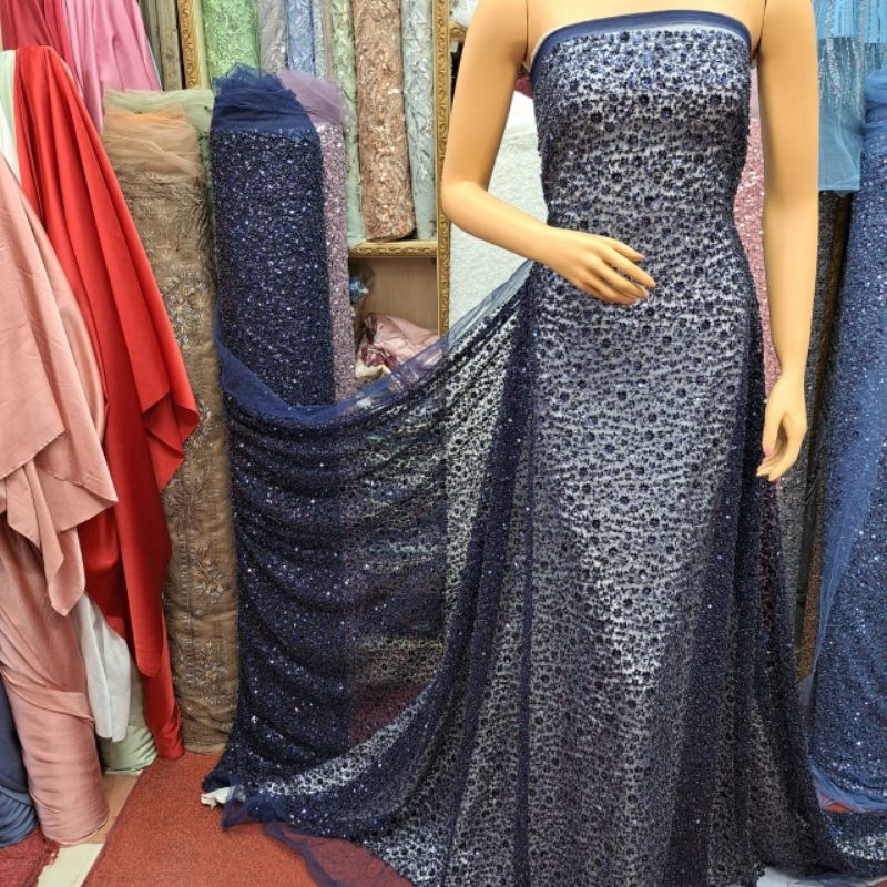 (COD) bakal kebaya pengantin tulle korea full payet/ tille payet terbaru mewah/gaun pesta,dress mewa