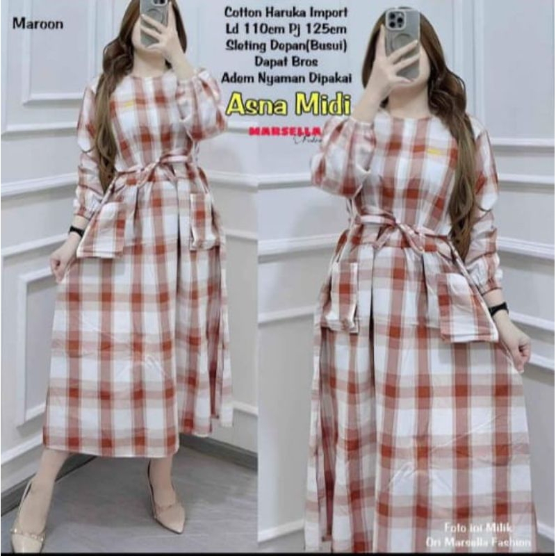ASNA MIDI DRESS MODEL TERBARU BAHAN KATUN HARUKA PREMIUM BUSUI