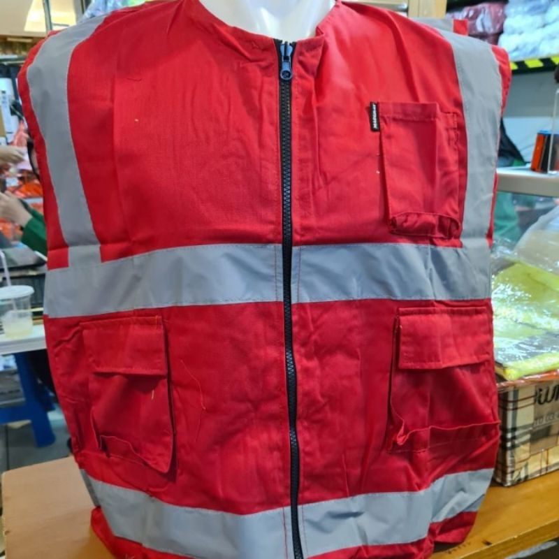 Rompi Safety Drill Merah / Rompi Safety Drill / Rompi Safety Murah / Rompi Drill