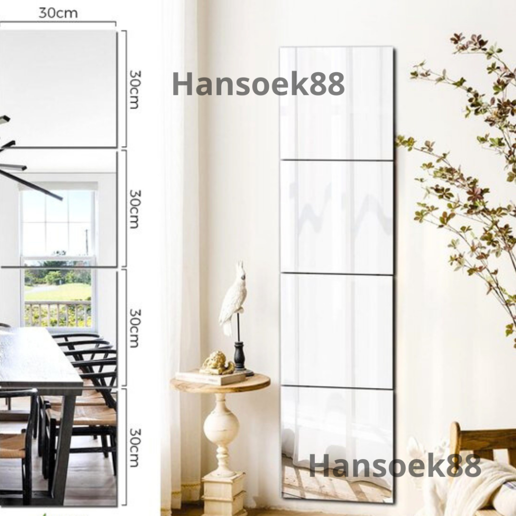 KACA CERMIN DINDING PERSEGI CERMIN TEMPEL KOTAK CERMIN WAJAH CERMIN 30 X 30 CM TANPA FRAME