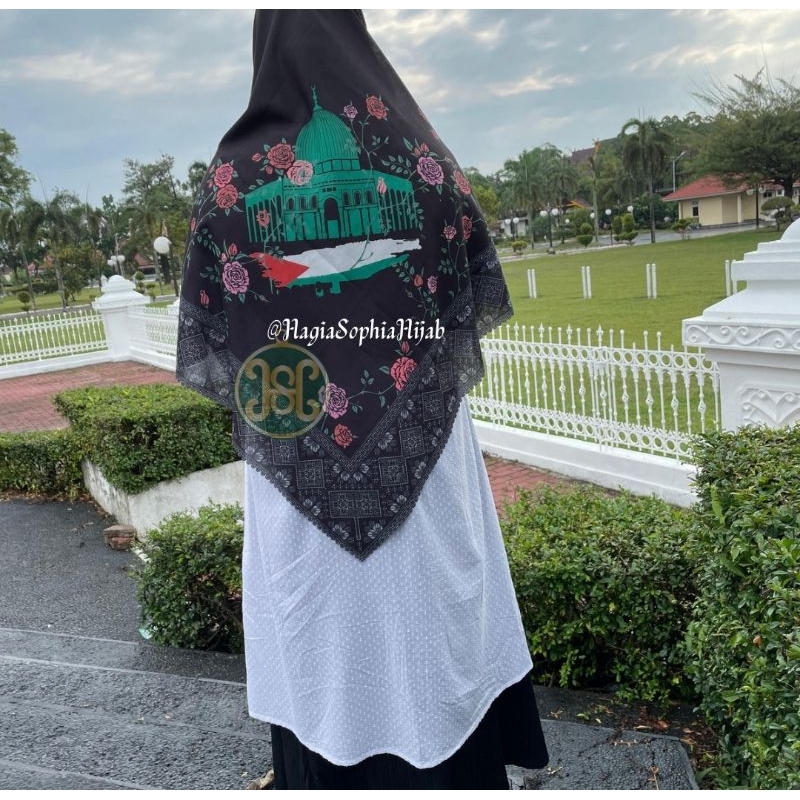 jilbab segi empat / Jilbab syari (Al quds Palestina series)/jilbab motif/Hijabmotif/jilbab voal