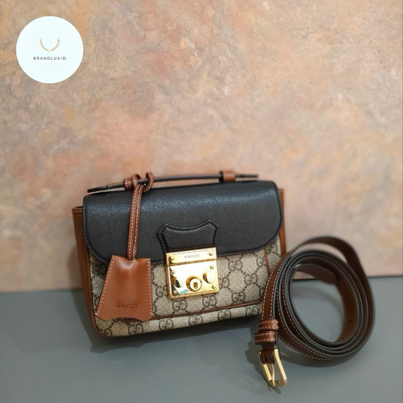 Gucci Padlock Sling Bag GG in Beige - Brown - Black GHW