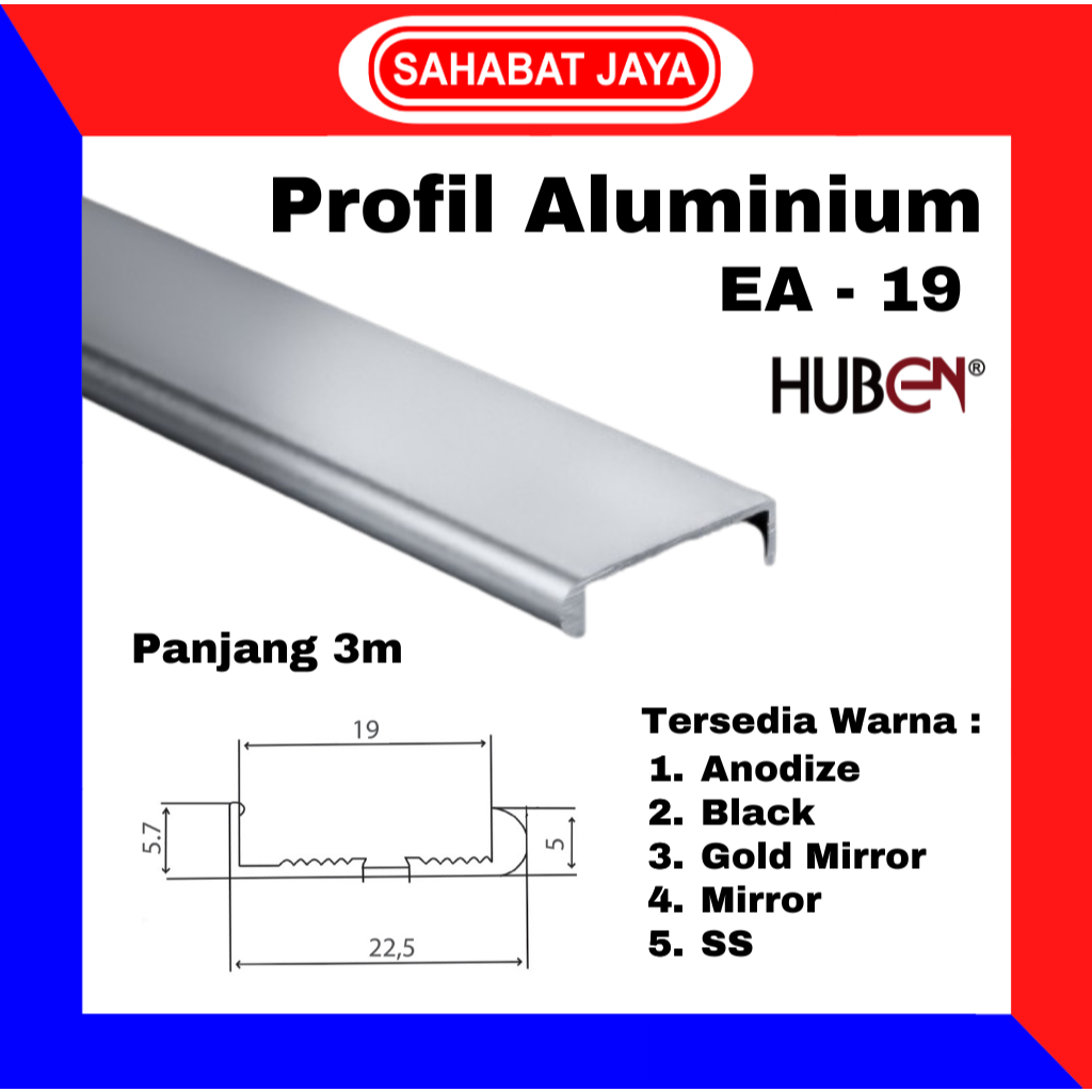 HUBEN Profil Frame Handle Edging Alumunium Aluminium EA 19 EA19 EA-19