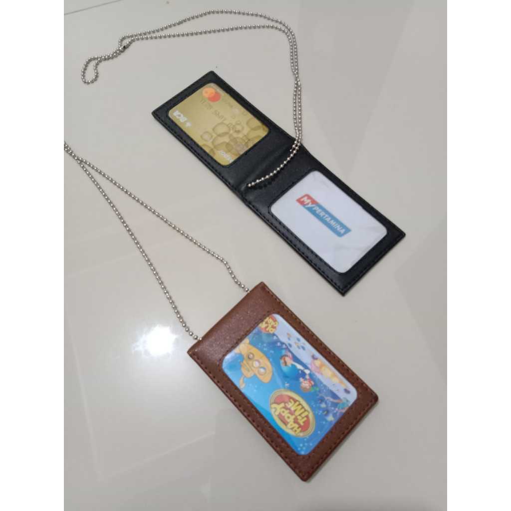 

Name Tag Id Card Holder Dompet Saku Dompet Kartu Magnet plus kalung rantai kulit hitam dhop